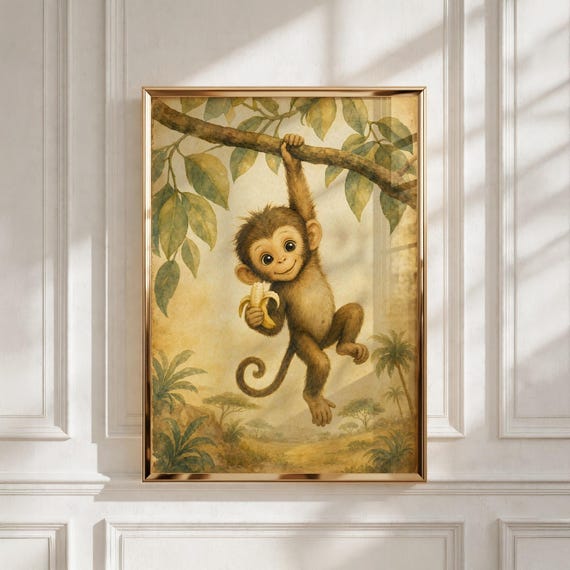 Safari Nursery Decor, Baby Monkey Jungle Printable Art, Kids Room - Digital Download