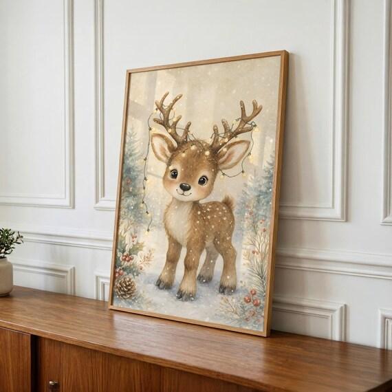 Christmas Wall Art, Reindeer Nursery Print, Baby Shower Gift - Digital Download
