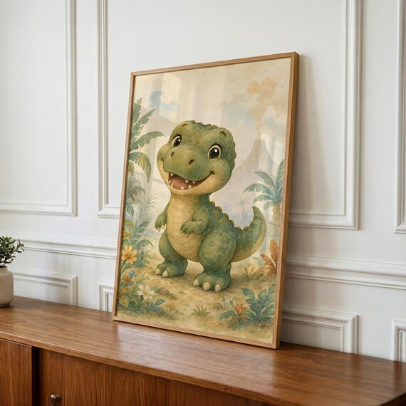 Dinosaur Wall Art, Baby T-Rex Nursery Print, Playroom Decor - Instant Download