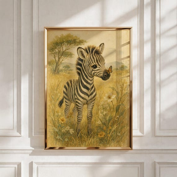 Safari Nursery Decor, Baby Zebra Printable Wall Art, Kids Room Gift, Digital Download