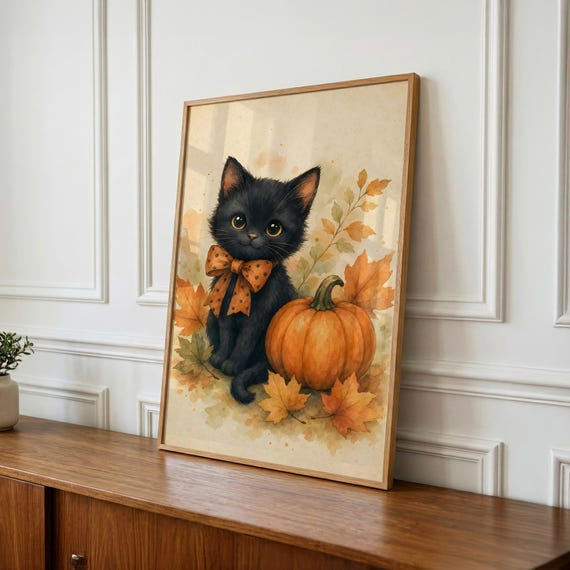 Halloween Nursery Wall Art, Black Cat Printable, Kids Room Decor, Baby Shower Gift