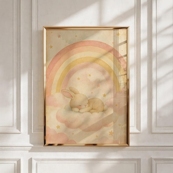 Nursery Wall Art, Boho Rainbow Bunny Print, Girls Room Decor, Baby Shower Gift
