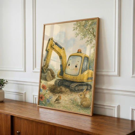Construction Nursery Wall Art, Digger Print for Kids Room, New Baby Gift, Instant Download