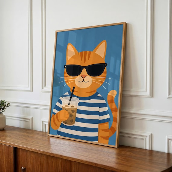 Kids Wall Art, Cool Cat Print for Boys Room Decor, Playroom, Baby Shower Gift