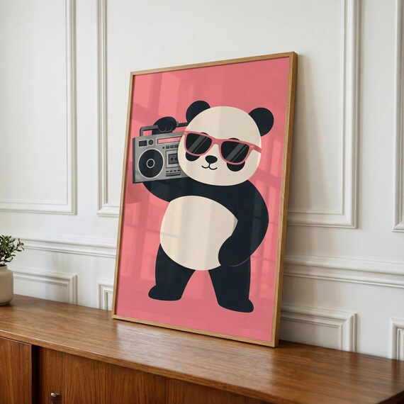 Kids Wall Art, Cool Panda Printable Poster, Trendy Boys Room Decor - Instant Download