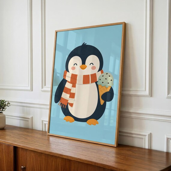 Kids Wall Art - Cool Penguin, Trendy Boys Room Decor - Printable Download