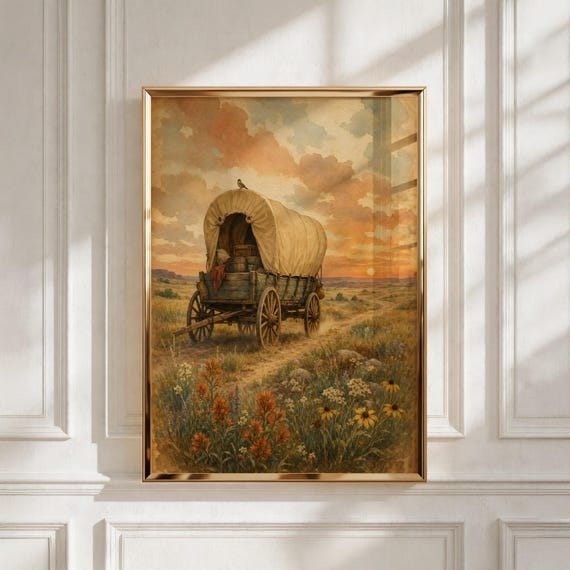 Western Nursery Decor, Covered Wagon Print, Kids Room or Baby Gift Idea