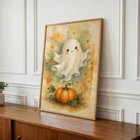 Halloween Nursery Wall Art, Cute Ghost Printable, Kids Room Decor, New Baby Gift