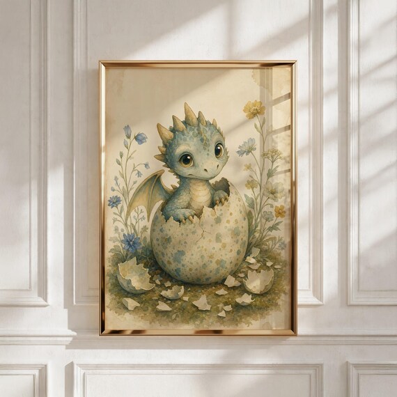 Dragon Nursery Print, Fantasy Baby Shower Gift, Kids Room Decor for Playrooms
