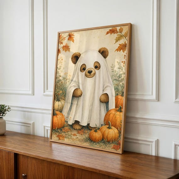 Halloween Nursery Wall Art, Ghost Bear Print, Kids Room Decor - New Baby Gift