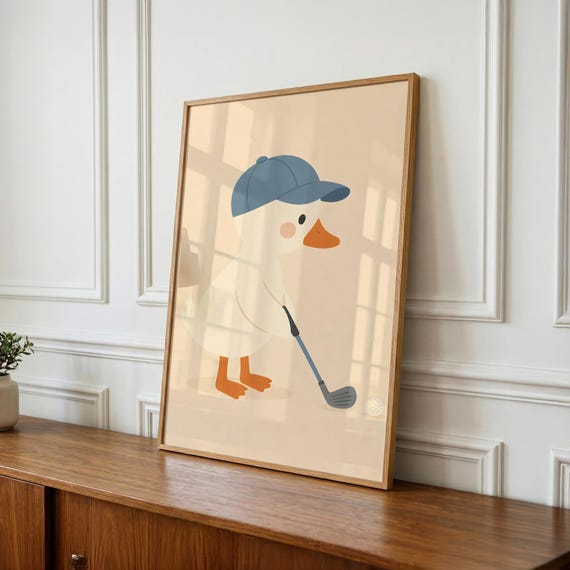 Vintage Golf Nursery Wall Art, Golf Duck Print, Boys Room Decor, Baby Shower Gift