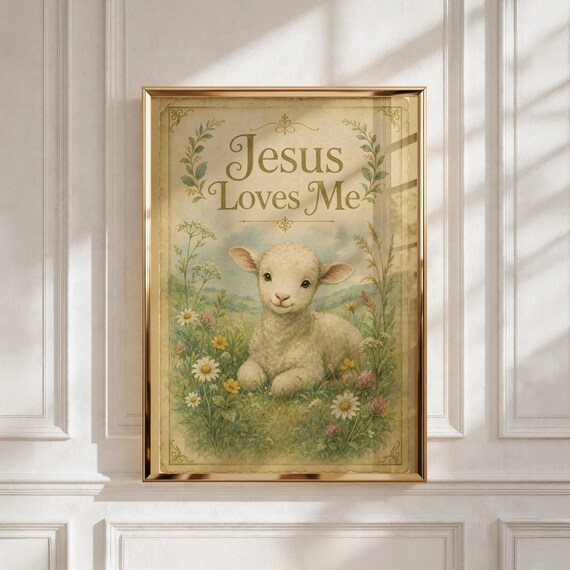 Jesus Loves Me Christian Nursery Print, Kids Room Wall Art, Baptism Gift, Digital Download
