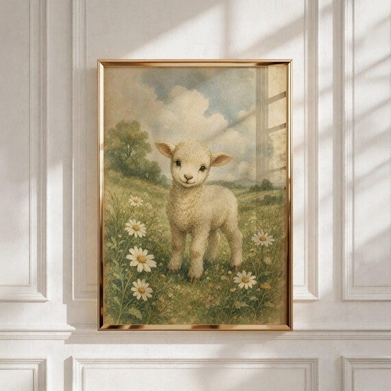 Farm Nursery Wall Art, Little Lamb Printable Decor, Kids Room Gift - Digital Download
