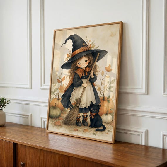 Halloween Nursery Wall Art, Little Witch Printable for Kids Room, Baby Shower Gift