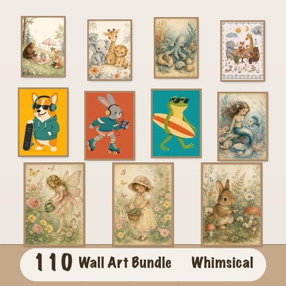 Nursery Wall Art Bundle, Mega Collection of 110 Printable Animal Designs, Baby Shower Gift