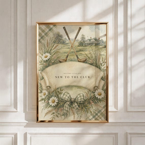 Vintage Golf Art, New To The Club Welcome Sign, Kids Room Decor, Digital Download