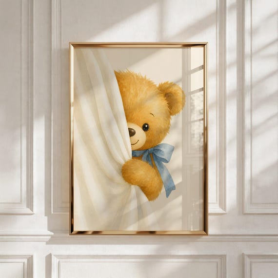 Teddy Bear Nursery Wall Art, Peekaboo Print, Kids Room Decor, Baby Shower Gift