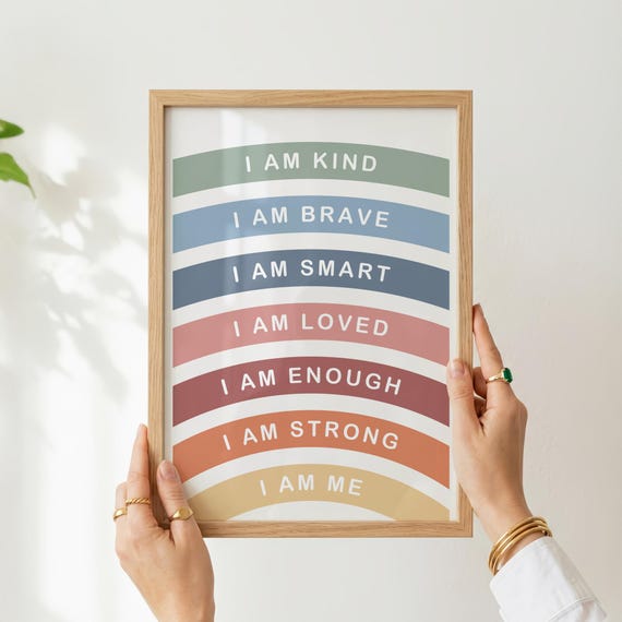 Calm Down Corner Artwork, Boho Rainbow Affirmations for Kids, Playroom Décor, New Baby Gift