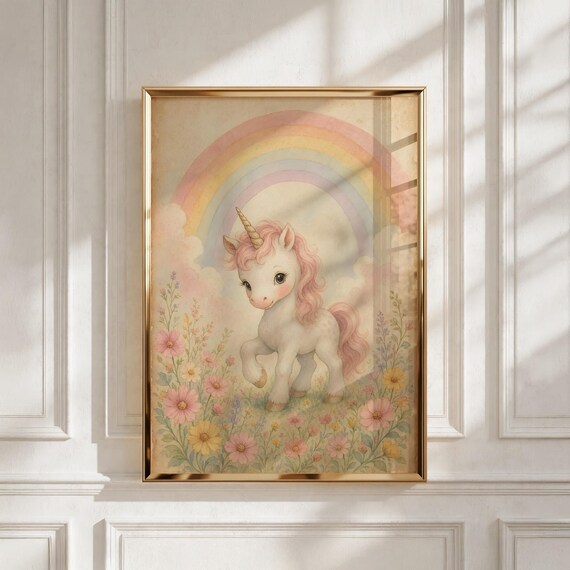 Unicorn Nursery Wall Art, Rainbow Unicorn Print, Girls Room Decor, Baby Shower Gift