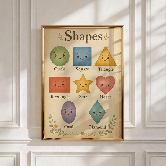 Shapes Educational Nursery Wall Art, Kids Room Decor, Digital Download for Playroom