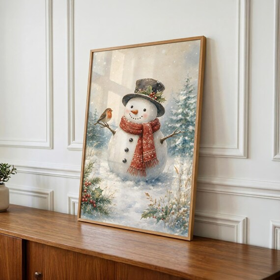 Snowman Nursery Wall Art, Printable Winter Decor, Christmas Baby Shower Gift, Kids Room