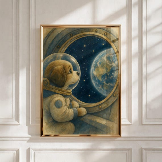 Space Nursery Wall Art, Space Puppy Printable for Kids Room, Baby Shower Gift