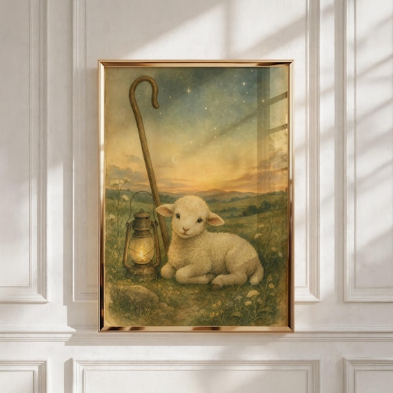 Lamb Nursery Print, Christian Kids Wall Art, Baptism Gift, Kids Room Decor