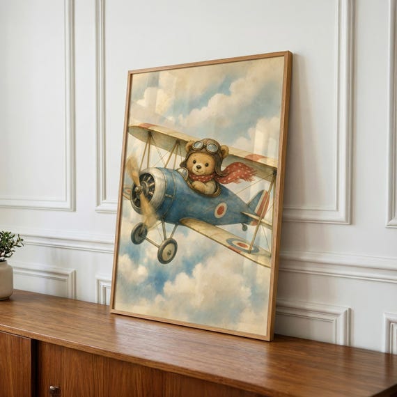 Vintage Airplane Nursery Print - Kids Room Decor, Boys Room Art - Instant Download