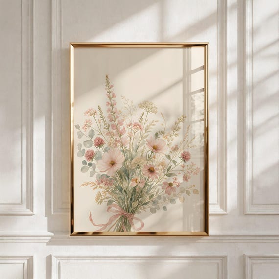 Wildflower Nursery Wall Art, Vintage Floral Decor, Printable Baby Girl Room - Digital Download
