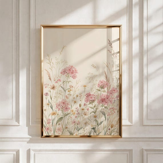 Nursery Wall Art, Wildflower Meadow Vintage Floral Print, Kids Room Decor, Baby Girl Gift