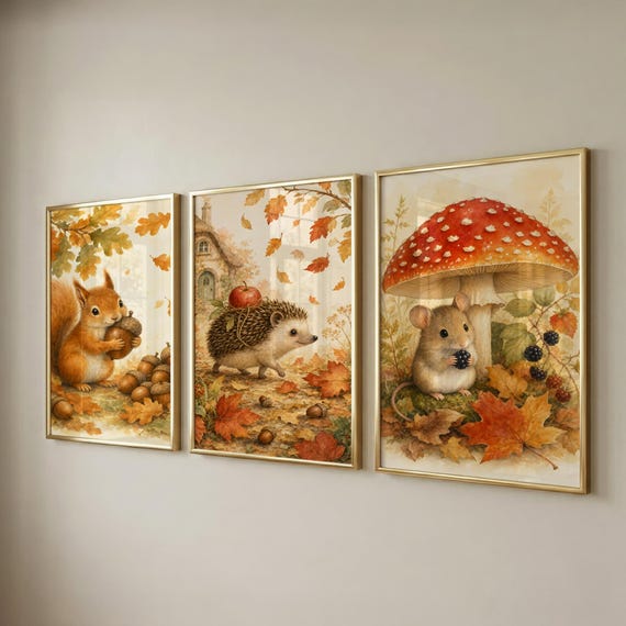 Set of 3 Woodland Nursery Decor, Cottagecore Prints for Kids Room - Digital Download