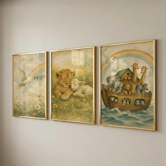 Set of 3 Nursery Prints, Christian Kids Wall Art, Baptism Gift, Playroom Decor