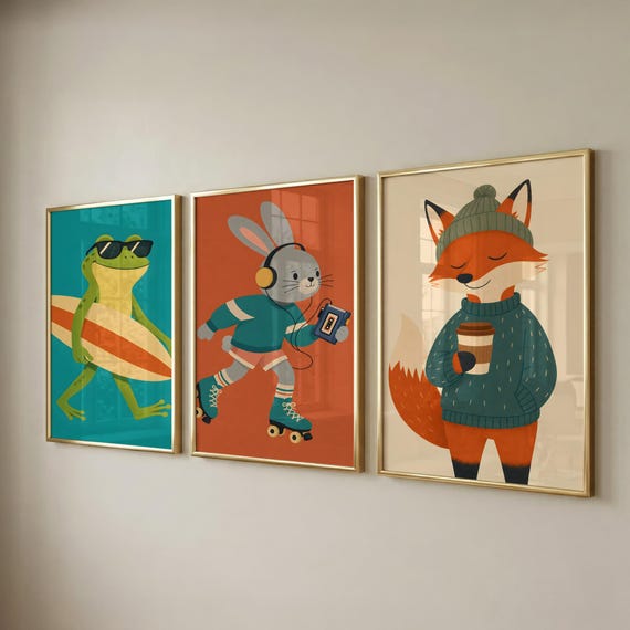 Set of 3 Cool Animal Prints, Nursery Wall Art for Kids Room
