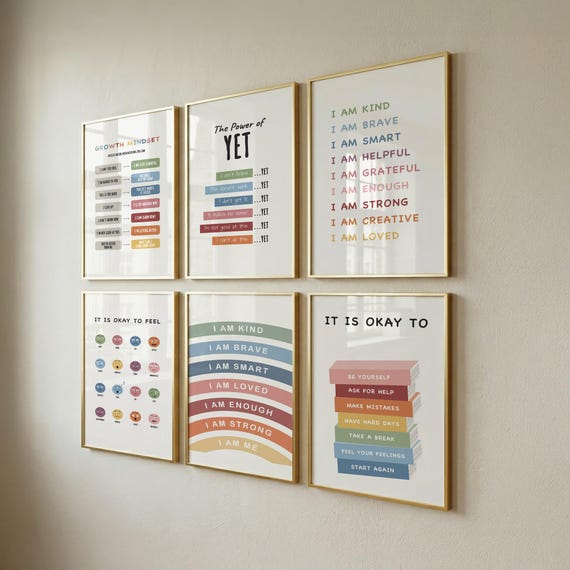 Set of 6 Calm Down Corner Posters, Therapy Office Decor, Kids Room Prints