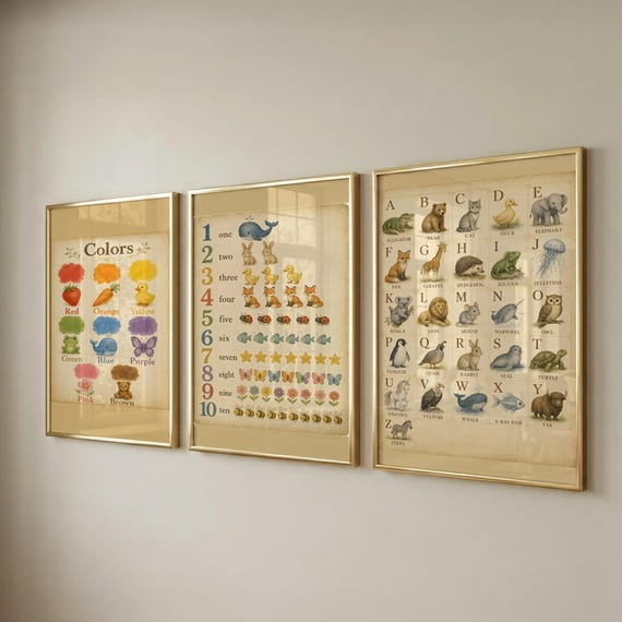 Set of 3 Educational Posters, Playroom Wall Art, Kids Room Decor - Instant Download