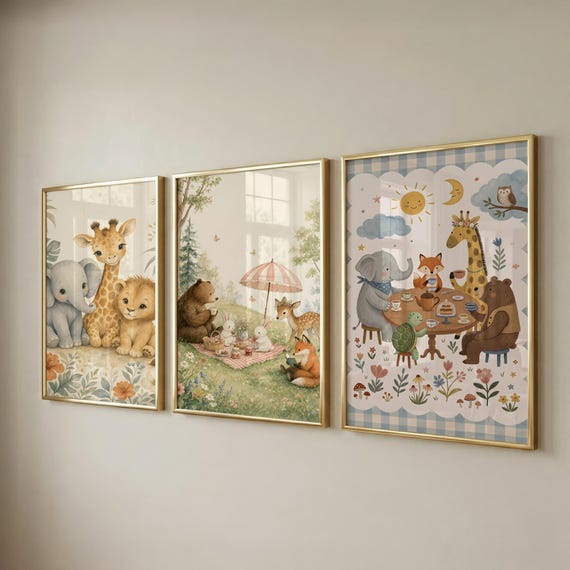 Set of 3 Woodland Nursery Art, Printable Kids Room Decor, Baby Shower Gift