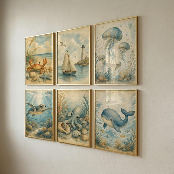 Set of 6 Ocean Nursery Decor, Printable Wall Art for Kids Room