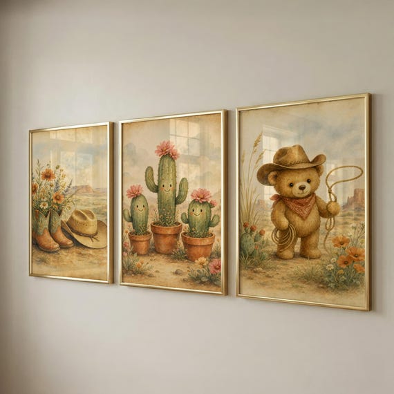 Set of 3 Western Nursery Decor, Boys Room Printable Wall Art, Baby Shower Gift