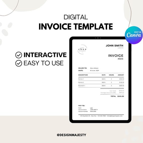 Minimalist Invoice Template: Editable Small Business Form (Canva)