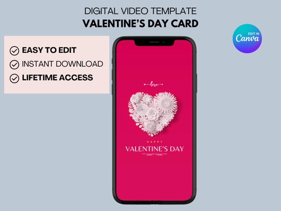 Romantic Valentine's Day Video Card | Editable Canva Digital Greeting | Animated Love Message | Instant Download