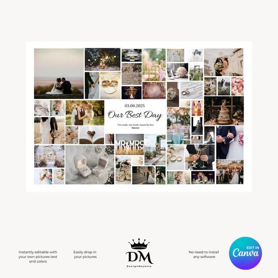 51 Photo Collage Template: Memorial, Wedding, Celebration (36x24 Canva)