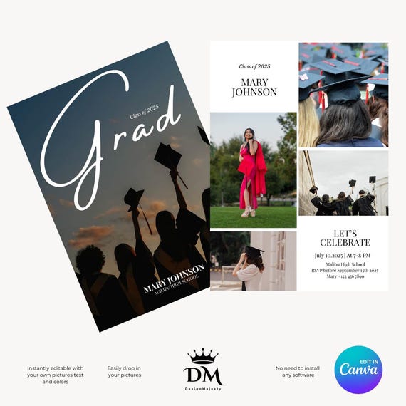 Editable Graduation Invitation Template: Modern Grad Announcement (Canva)