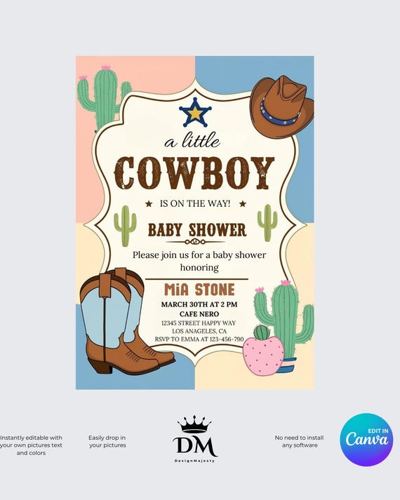 Cowboy Baby Shower Invitation: Rustic Wild West Theme (Digital Download)