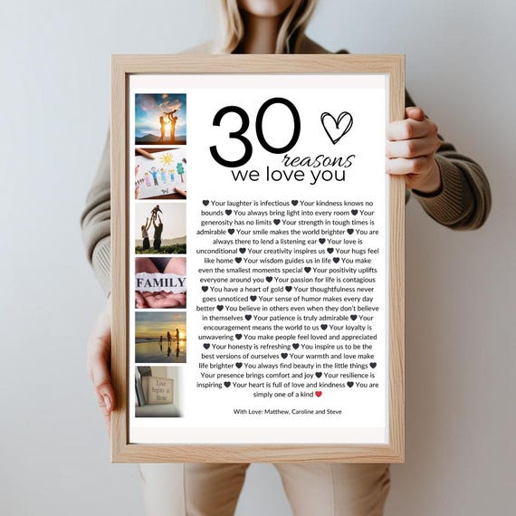 Personalized 30 Reasons We Love You Poster: Birthday Photo Collage (Printable)