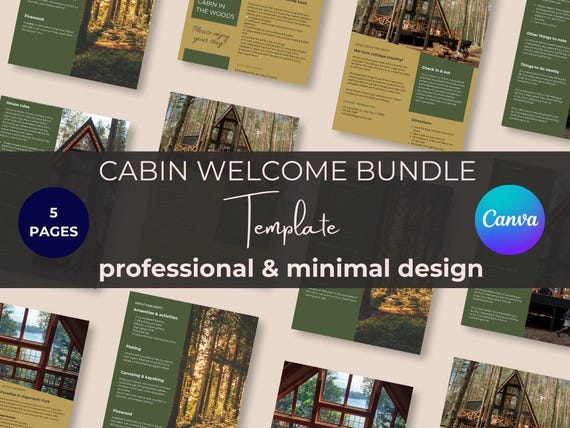Cabin Welcome Book Template: 5-Page Airbnb Guide (Canva, Instant Download)
