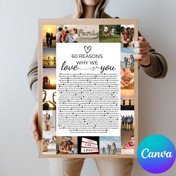 60 Reasons We Love You Photo Collage: Custom 60th Birthday Gift (Editable Template)