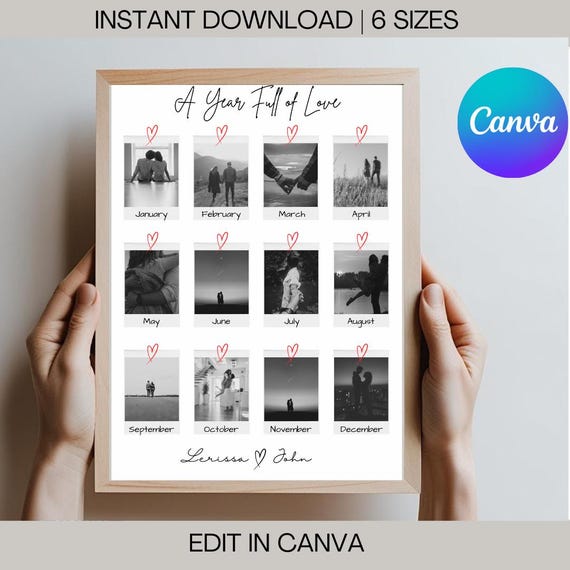 Personalized Anniversary Photo Collage: 12-Photo Gift (Digital Template)