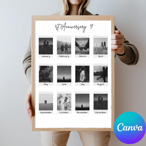 Personalized 1 Year Anniversary Photo Collage: Printable Keepsake (Digital Download)
