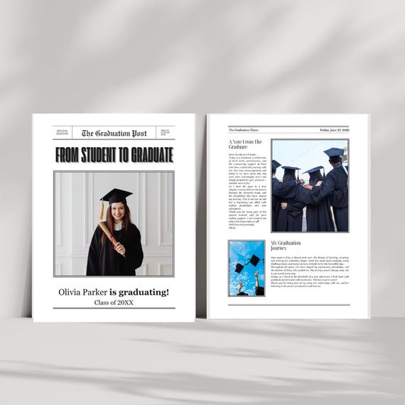 Editable Graduation Newspaper Template: Senior Photo Prop (Canva Download)
