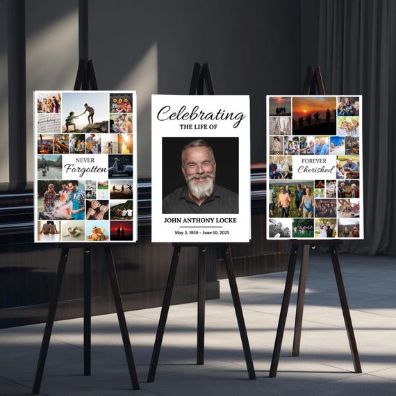 Funeral Photo Collage Template: Memorial Remembrance Board (Canva Editable)
